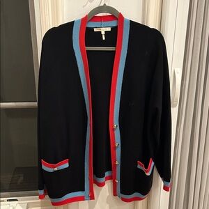 Maje Black Cardigan size 3 with Red and Blue Accents